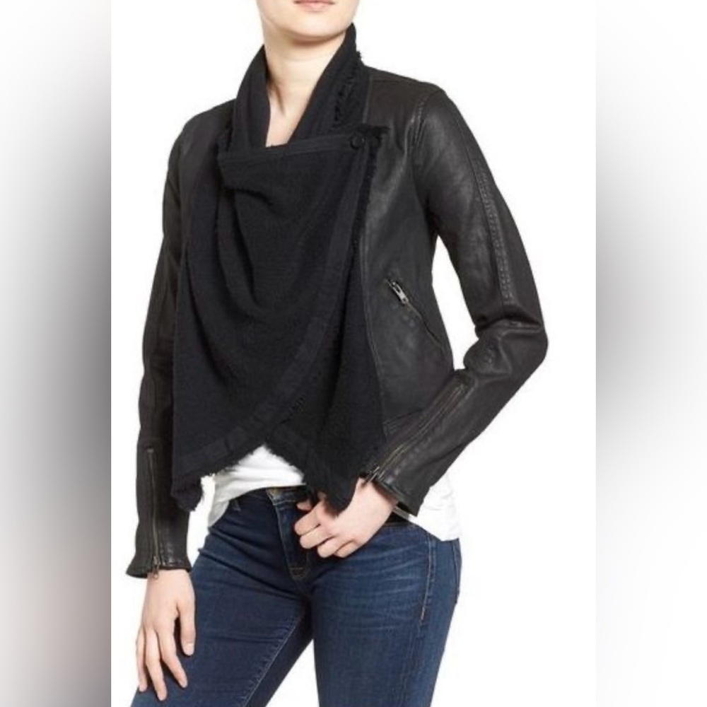 Free People drape front coated denim jacket in black size 4 - Picture 1 of 10